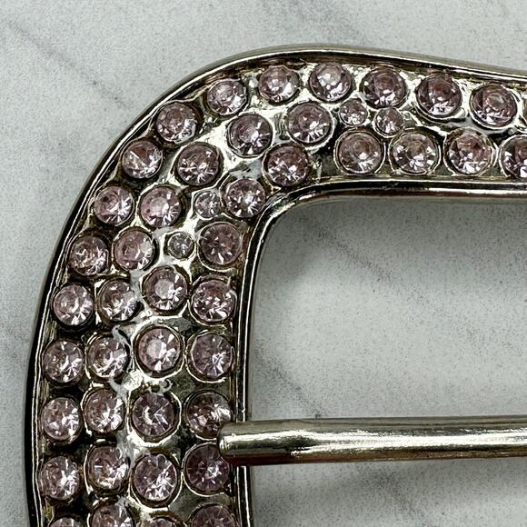 Pink Rhinestone Studded Silver Tone Belt Buckle - Picture 3 of 11